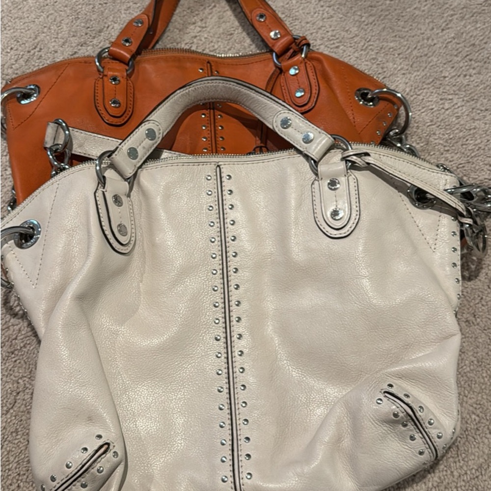 Michael Kors White and Tan Studded Shoulder Bags